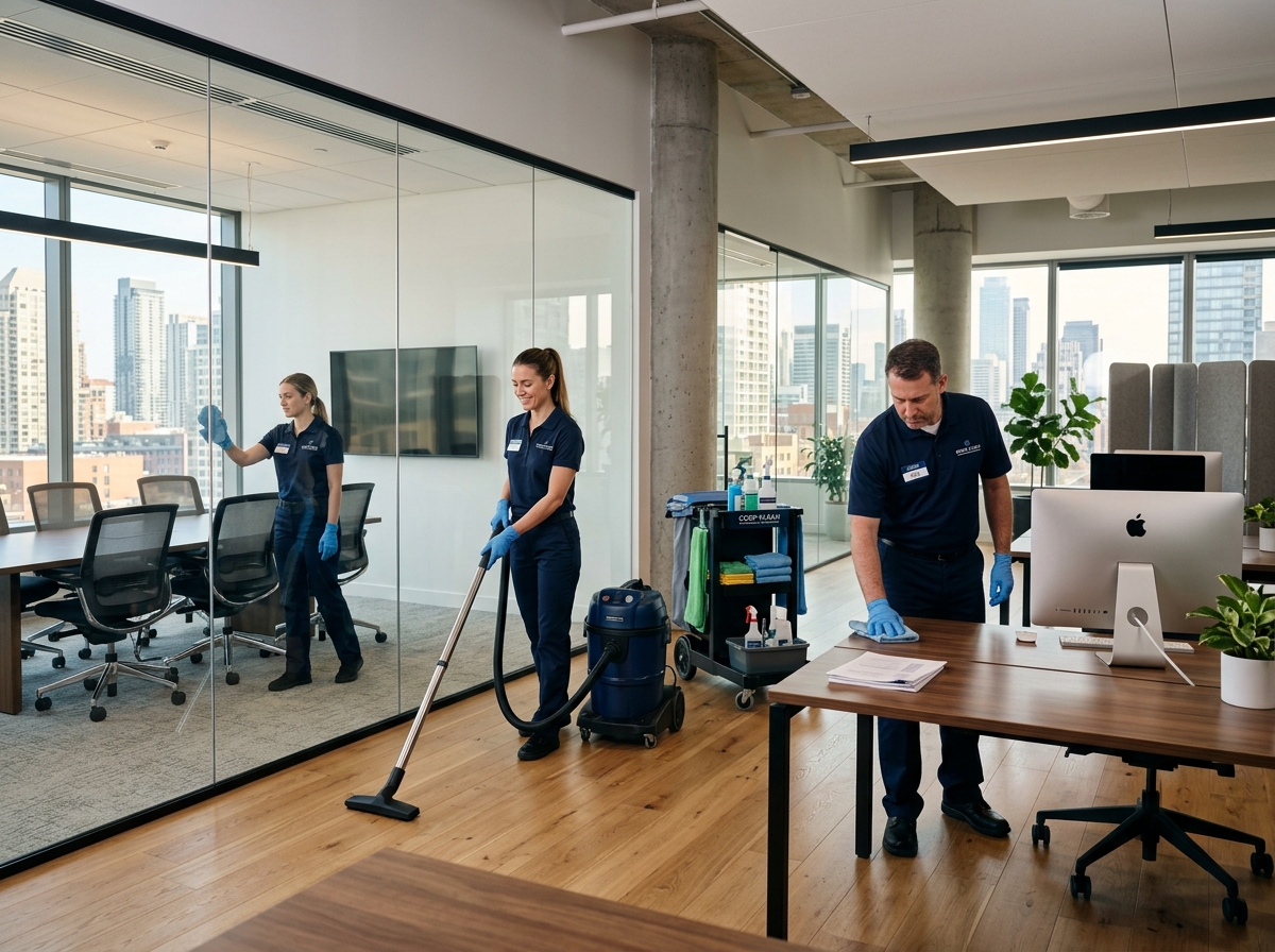 Ambiente corporativo profissional com equipe de facilities em São Paulo