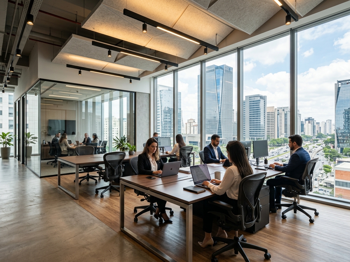 Escritório corporativo organizado e limpo em São Paulo